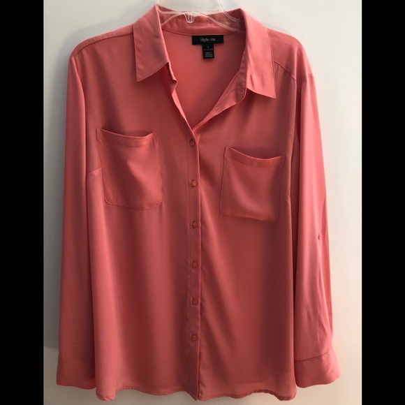 Style & Co Coral Button Down Blouse - Picture 2 of 7